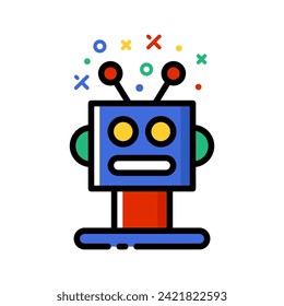 Dibujo vectorial colorido estilo robot de dibujos animados. Icono de robot de corte.