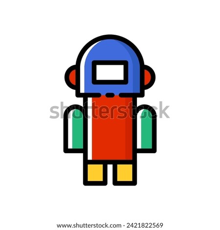 Cartoon style robot colourful vector illustration. Cute bot icon.