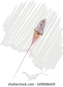 cartoon style rocket go up