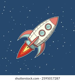 Cartoon Style Rocket in Outer Space