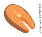 Cartoon style salmon steak with bone, healthy food vector illustration in flat design.