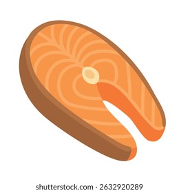 Bife de salmão estilo desenho animado com osso, ilustração vetor de alimentos saudáveis em design plano.