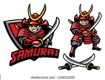 Cartoon Style Of Samurai Warrior Mascot