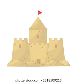Cartoon style sand castle with red flag.