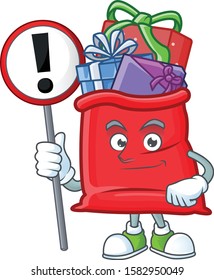 Cartoon style of santa bag full of gift with sign in his hand