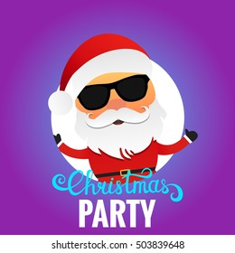 Cartoon style Santa Claus. Christmas party vector flyer .Template for Christmas eve