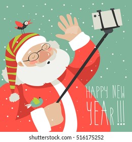 Cartoon Style Santa Claus Making Selfie