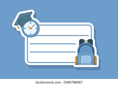 cartoon style school notebook label. modern paper note on sticker. office note paper and information board flat cartoon style. flat vector illustration on background.