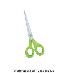 Tijeras de estilo de dibujos animados con mangos verdes. Herramienta de coser o de sastrería. Ilustración vectorial del equipo de tijera sobre un fondo blanco. Icono vectorial aislado de las tijeras.