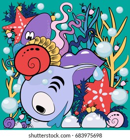 Cartoon style sea animals