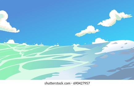 Cartoon Style Sea . For Animation And Game Background Kid Magazine Novel Cover Poster Etc.