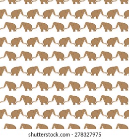 Cartoon style seamless pattern with mammoths in vector