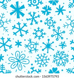 Cartoon style seamless pattern of snowflakes