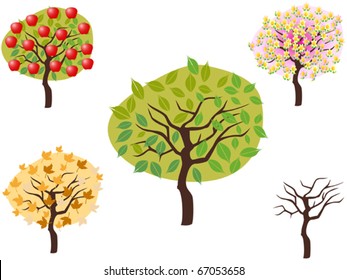 cartoon style of seasonal trees
