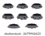 Cartoon style set of moon craters or asteroid impact holes, perfect for space-themed designs and game assets.