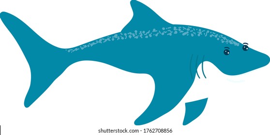 Cartoon style, shark, fish, dangerous inhabitant, ocean predatory, wildlife underwater, design, flat vector illustration. Isolated on white, unsafe inhabitant underwater world, printing on fabric