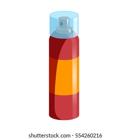 Cartoon style simple gradient hair spray fixation icon. Closed red bottle with transparent. Hair care and styling accessory vector illustration.