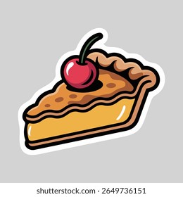 Cartoon style Slice of Cherry Pie Flat Vector Design for food sticker design