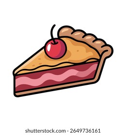 Cartoon style Slice of Cherry Pie Flat Vector Design for food sticker design
