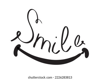 Cartoon style smile text with hand drown smile