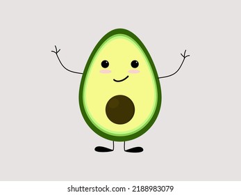 Cartoon style smiling avocado, vector, isolated 