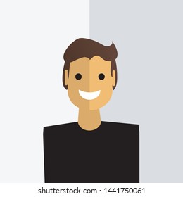 cartoon style smiling character with flat colors and shadows