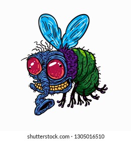 Cartoon style smiling crazy fly. isolated vector illustration on white background