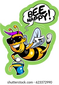 Cartoon style smiling happy bee in sunglasses, vector image