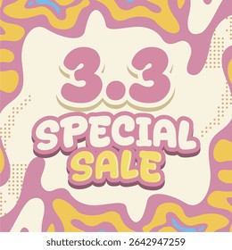 Cartoon style special sale banner with playful pastel color palette and abstract organic background. Perfect for ecommerce promo, flash deals, kids store ads, and online shopping events.