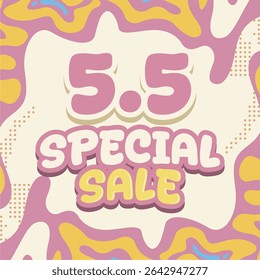 Cartoon style special sale banner with playful pastel color palette and abstract organic background. Perfect for ecommerce promo, flash deals, kids store ads, and online shopping events.