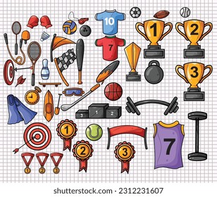 cartoon style sports equipment art illustration