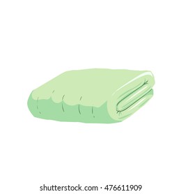Cartoon style stacked green towel icon. Healthcare and spa vector illustration.
