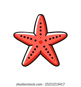 Cartoon style starfish illustration in bright orange color isolated on white background. Suitable for use in educational materials, children's books, or ocean-related projects