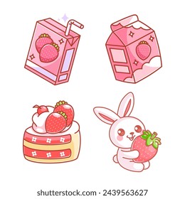 Cartoon style strawberry box set