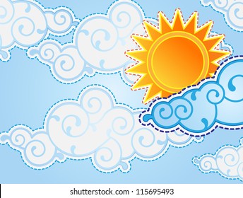 Cartoon style sun and clouds