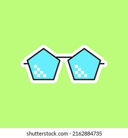 Cartoon style sunglasses. Pixel style. Cute style stickers.