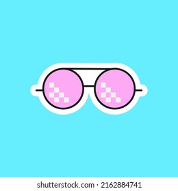 Cartoon style sunglasses. Pixel style. Cute style stickers.