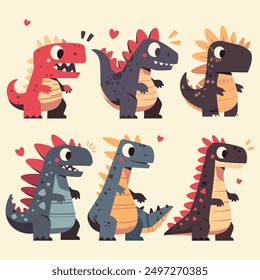 Cartoon Style Super Cute dinosaurs illustration vector Set