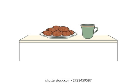 Estilo de dibujos animados Dulces fechas y taza en la mesa Ilustración