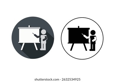 Cartoon style teacher teaching with chalkboard icon, teacher with presentation board icon