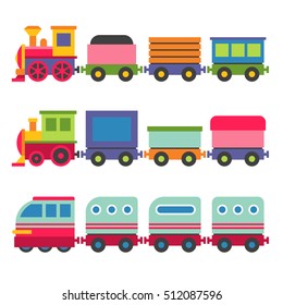 Cartoon Style Toy Railroad Train Set. Vector Illustration