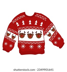 Cartoon style traditional Christmas ugly sweater.