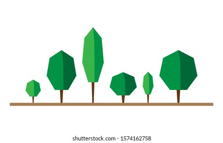 Cartoon style tree set. Green leaves in summer. Simple shape forest icon symbol. Vector illustration image. Isolated on white background.