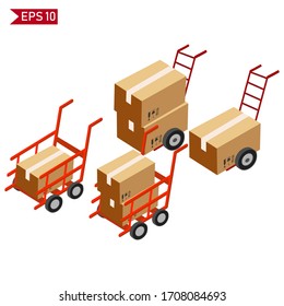 
cartoon style trolley design. illustration of trolley for transporting cardboard.