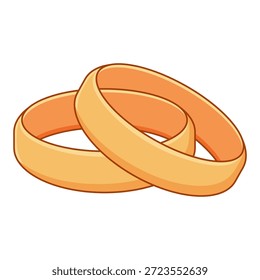 Estilo de dibujos animados Dos anillos de oro entrelazados Ilustración de joyería de Boda