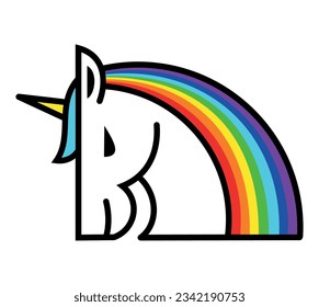 Cartoon style unicorn character with the rainbow mane. Unicorn logo design concept. Isolated on white background.