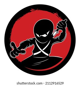 Cartoon style vector black ninja character. Vector logo design concept.