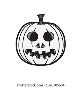 Cartoon style vector black and white Halloween pumpkin 