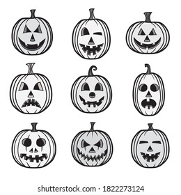 Conjunto de calabaza de Halloween blanco y negro estilo de dibujos animados