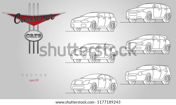 Cartoon\
style vector cars. Collection of\
crossovers.
